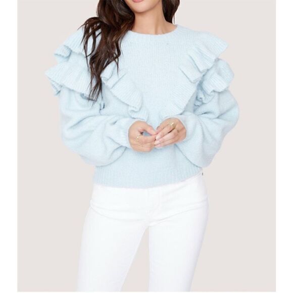 LOST + WANDER Stay Humble Sweater Exaggerated Ruffle Baby Blue M / L NWT - Picture 3 of 13